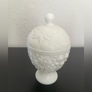 Vintage milk glass candy dish with lid.